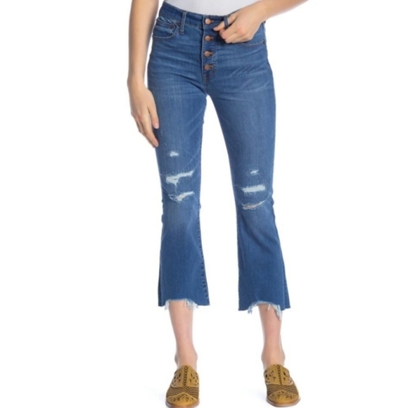 Madewell Cali Denim-Boot Cut Distressed Button Fly Jeans 26 - Picture 2 of 11